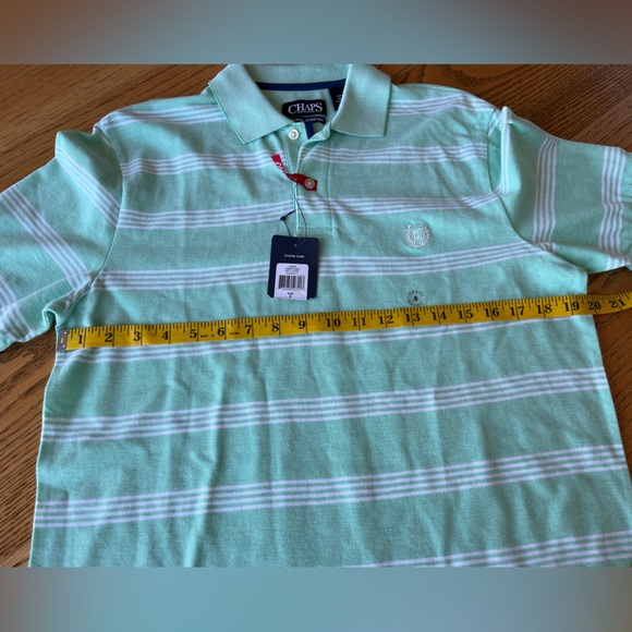 Chaps Natural Stretch Men's Short Sleeve Polo Shirt Green Striped Size Small - Picture 4 of 4